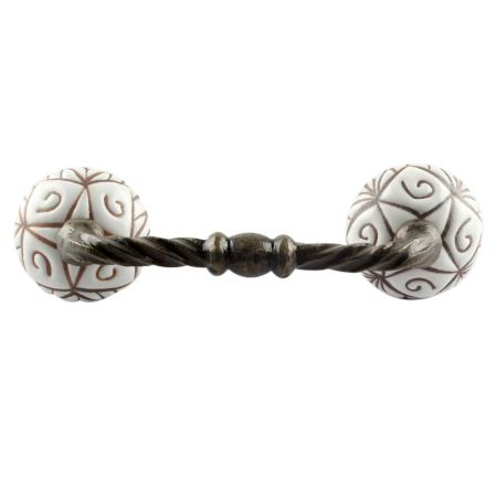 White Base Brown Etched Ceramic Cut Bridge Handle